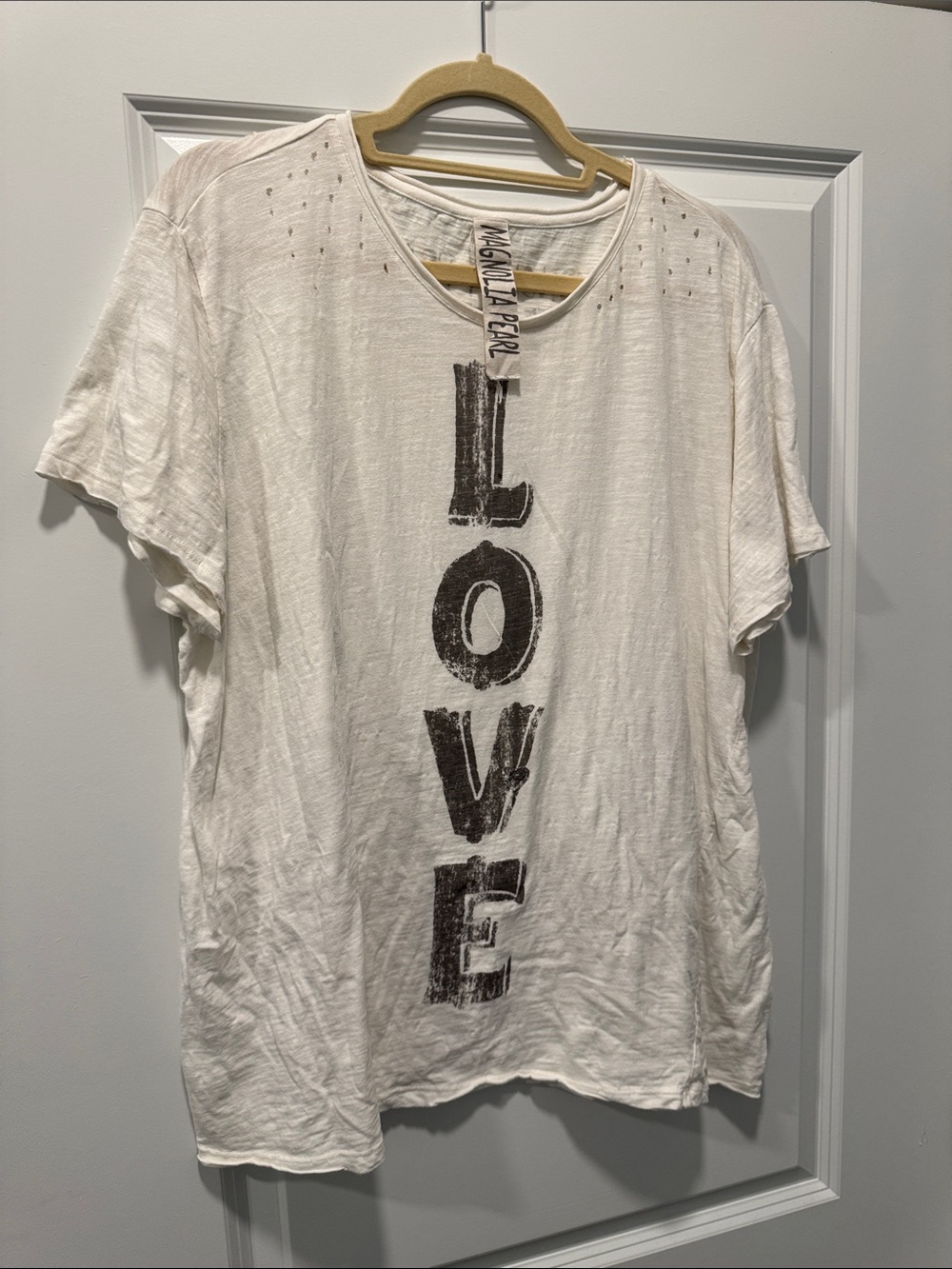 Magnolia Pearl White Tee with Vertical LOVE Graphic